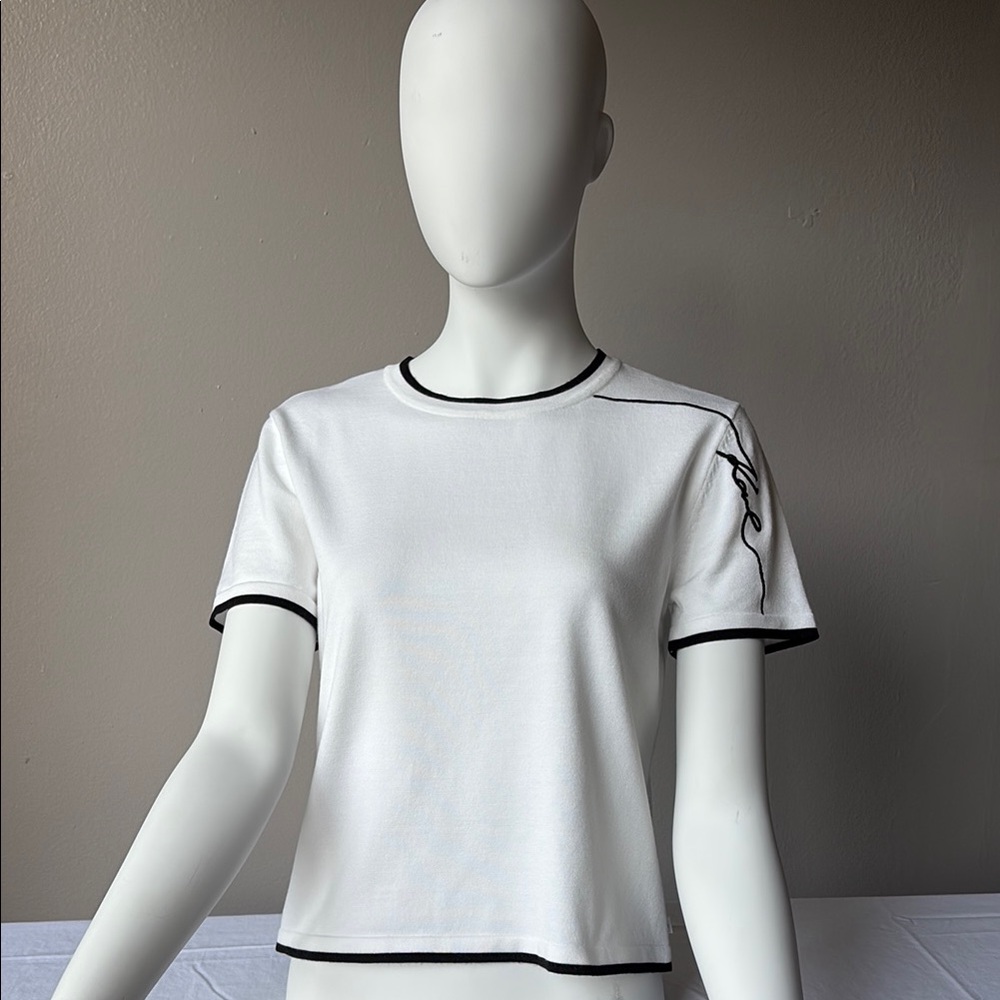 Karl Lagerfeld White and Black Fitted Short Sleeve Tee